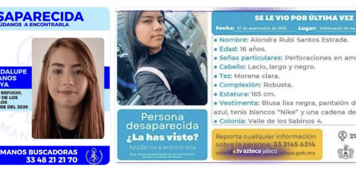 Familiares y colectivos piden localizar a dos adolescentes desaparecidas en Ixtlahuacán de los Membrillos.